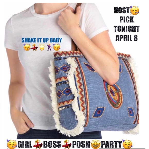 NWT Sam Edelman Denim Tote Bag With Vibrant Geometric Shape Trim - Picture 7 of 13